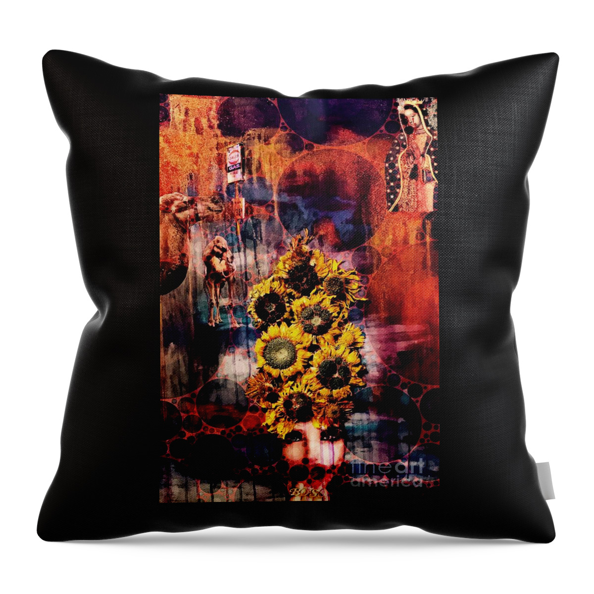 Sunflowers Throw Pillow featuring the mixed media Boss by Milisa Miner