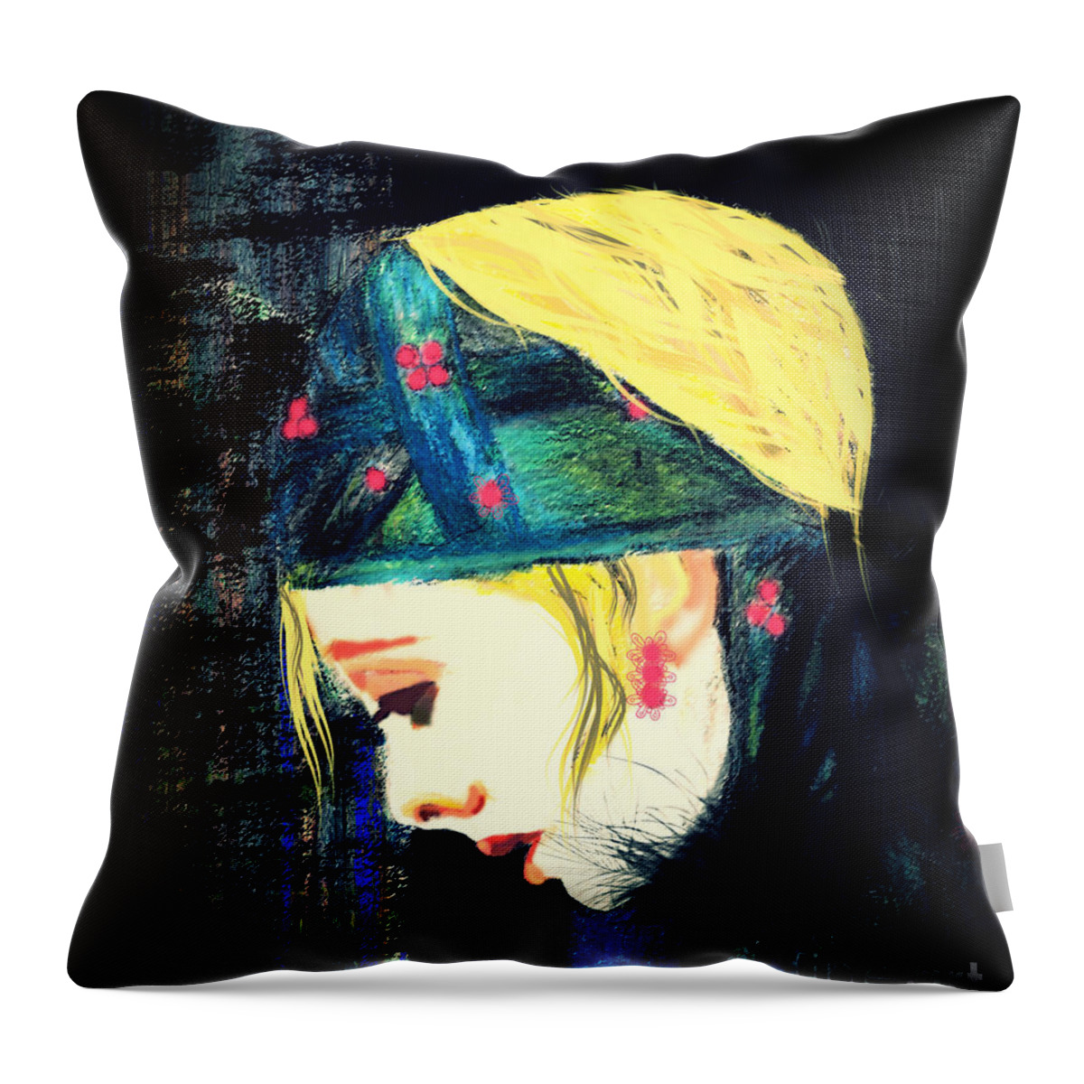 Portrait Throw Pillow featuring the mixed media Daisy by Kim Prowse