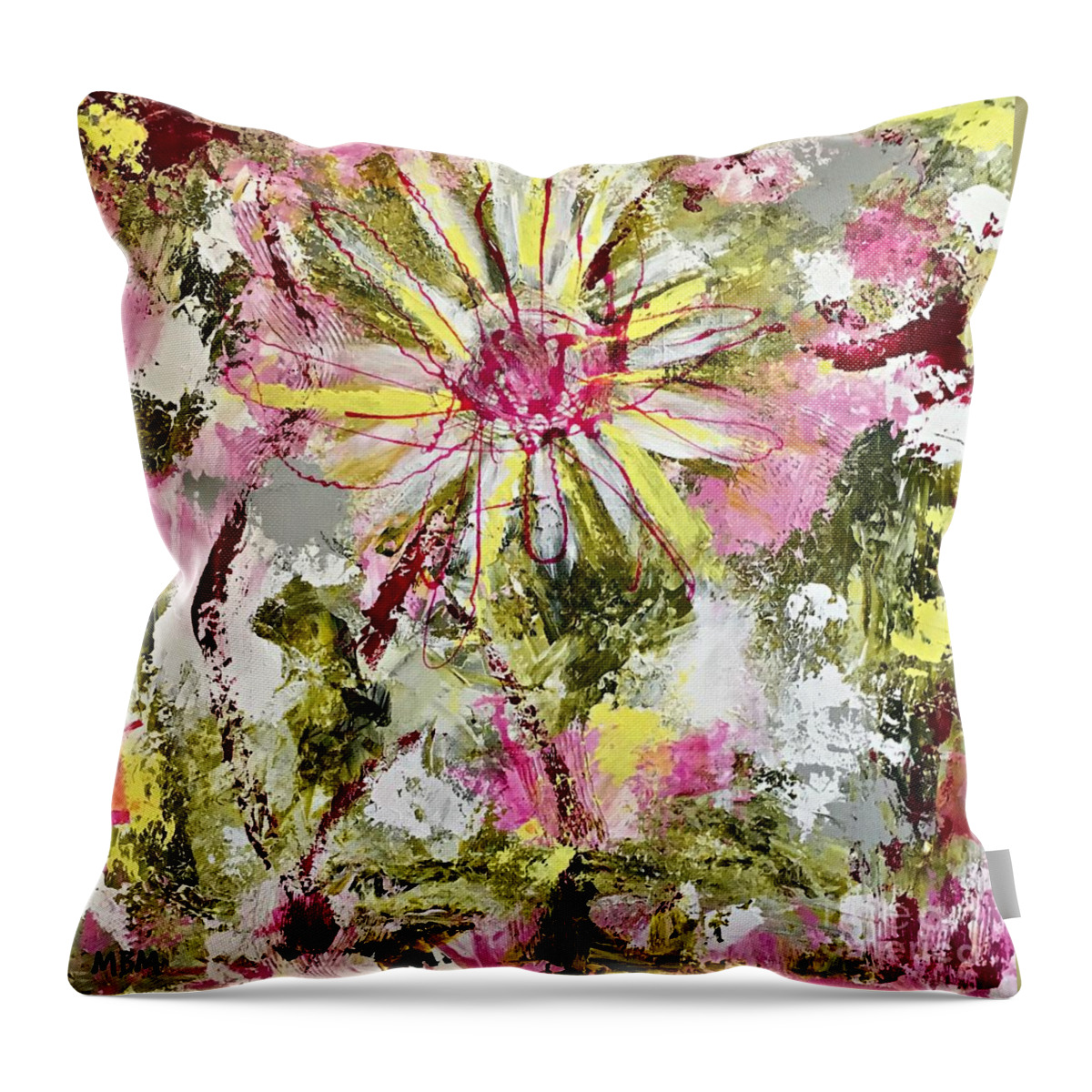 Floral Art Throw Pillow featuring the painting Daisies on Parade no. 1 by Mary Mirabal