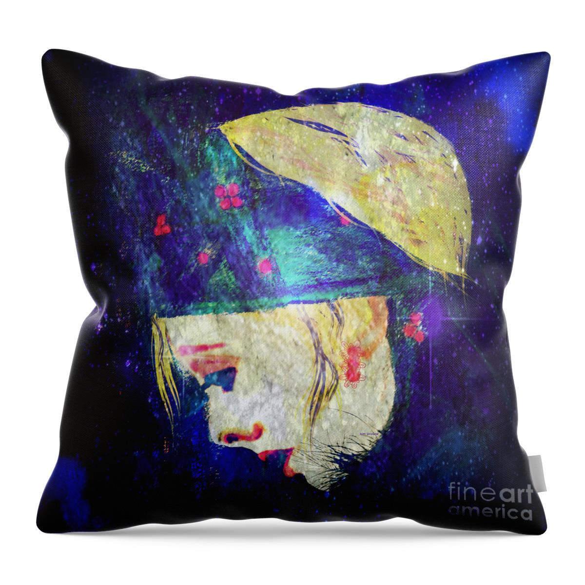 Portrait Throw Pillow featuring the mixed media Daisy Star by Kim Prowse