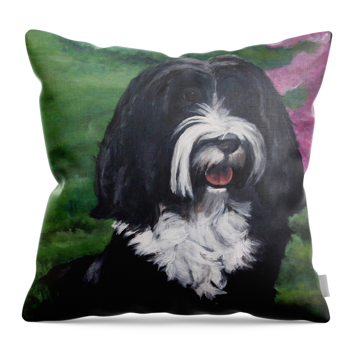 Tibetan Terrier Throw Pillow featuring the painting Dali by Carol Russell