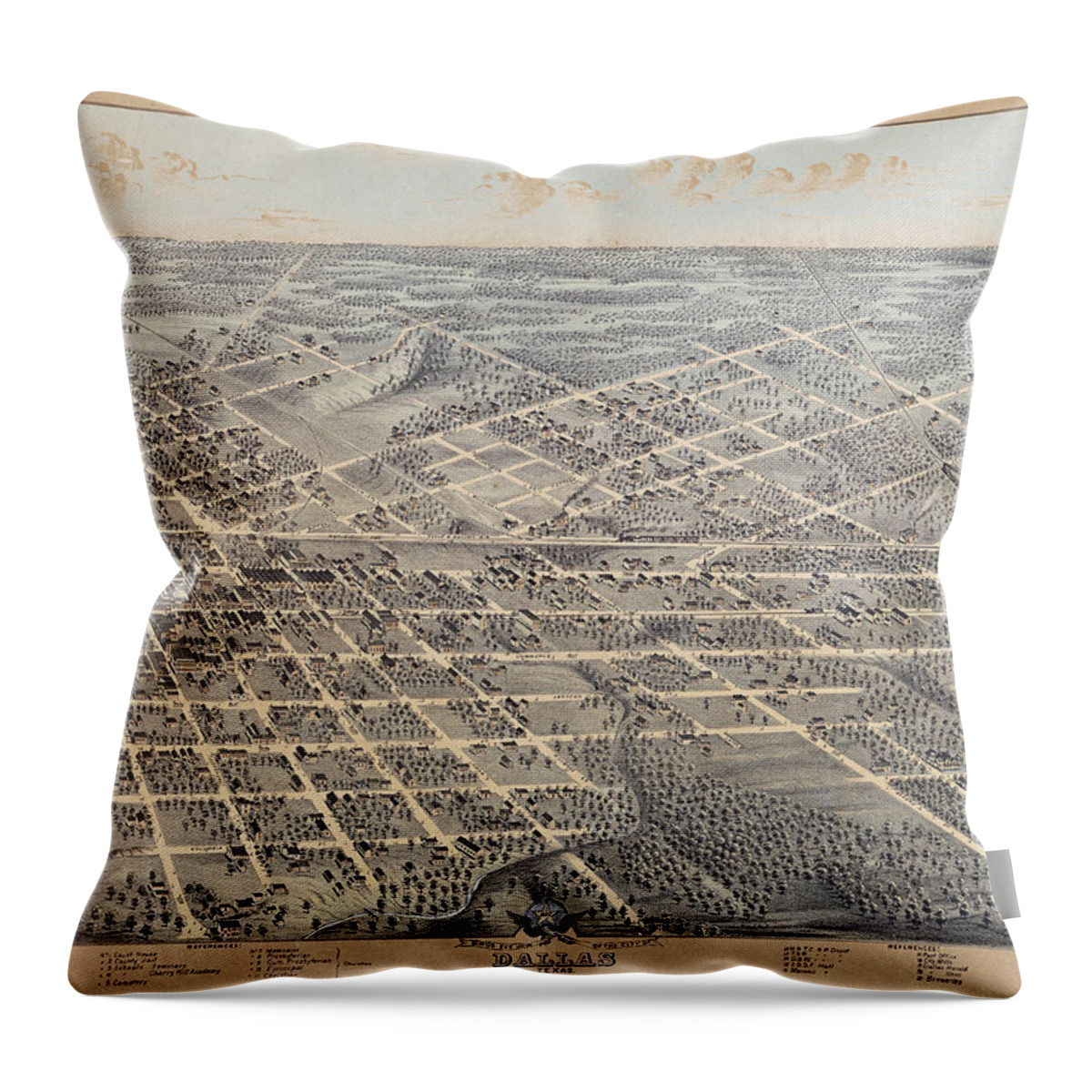 Texas Throw Pillow featuring the digital art Dallas 1872 by Herman Brosius by Texas Map Store