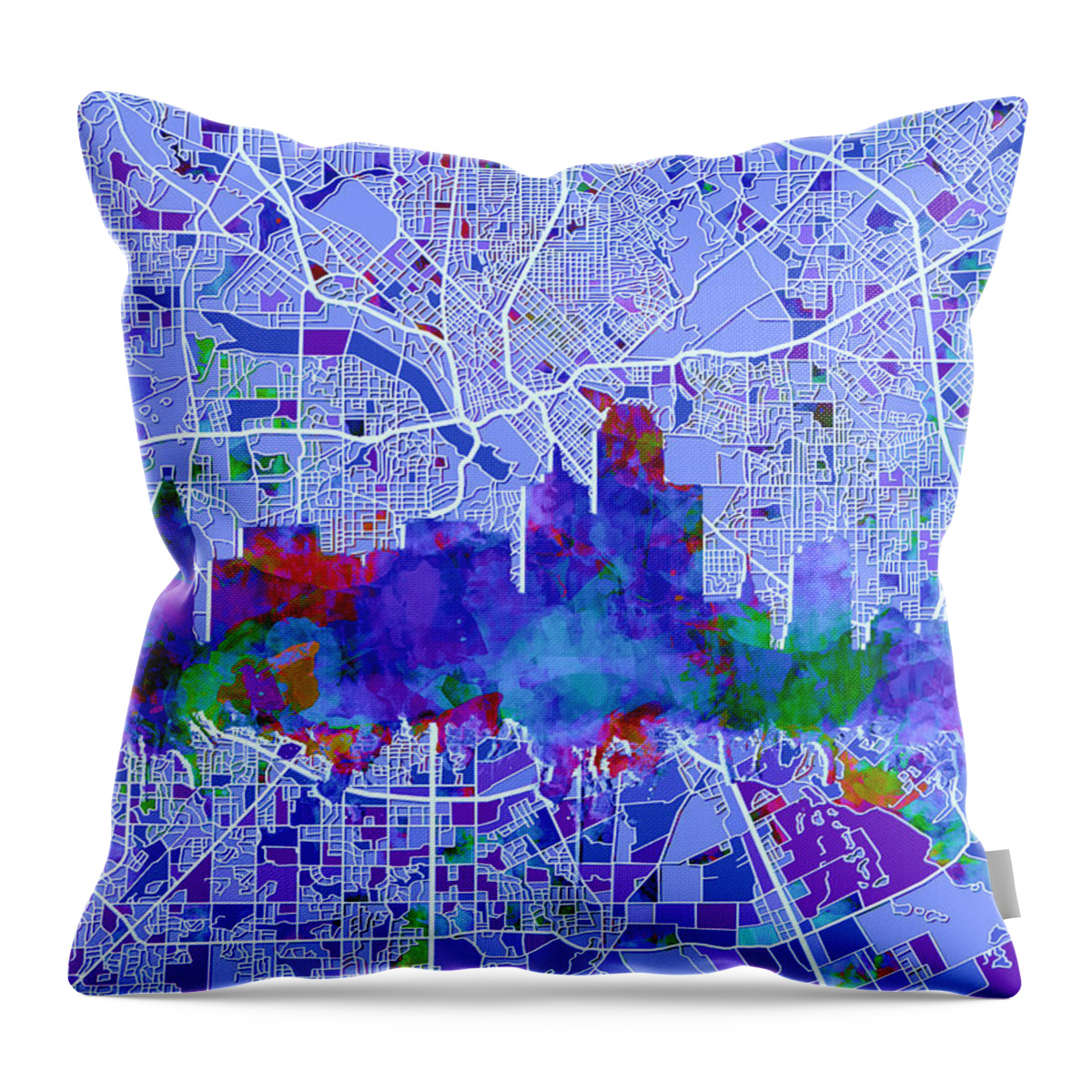 Dallas Throw Pillow featuring the painting Dallas Skyline Map Blue by Bekim M