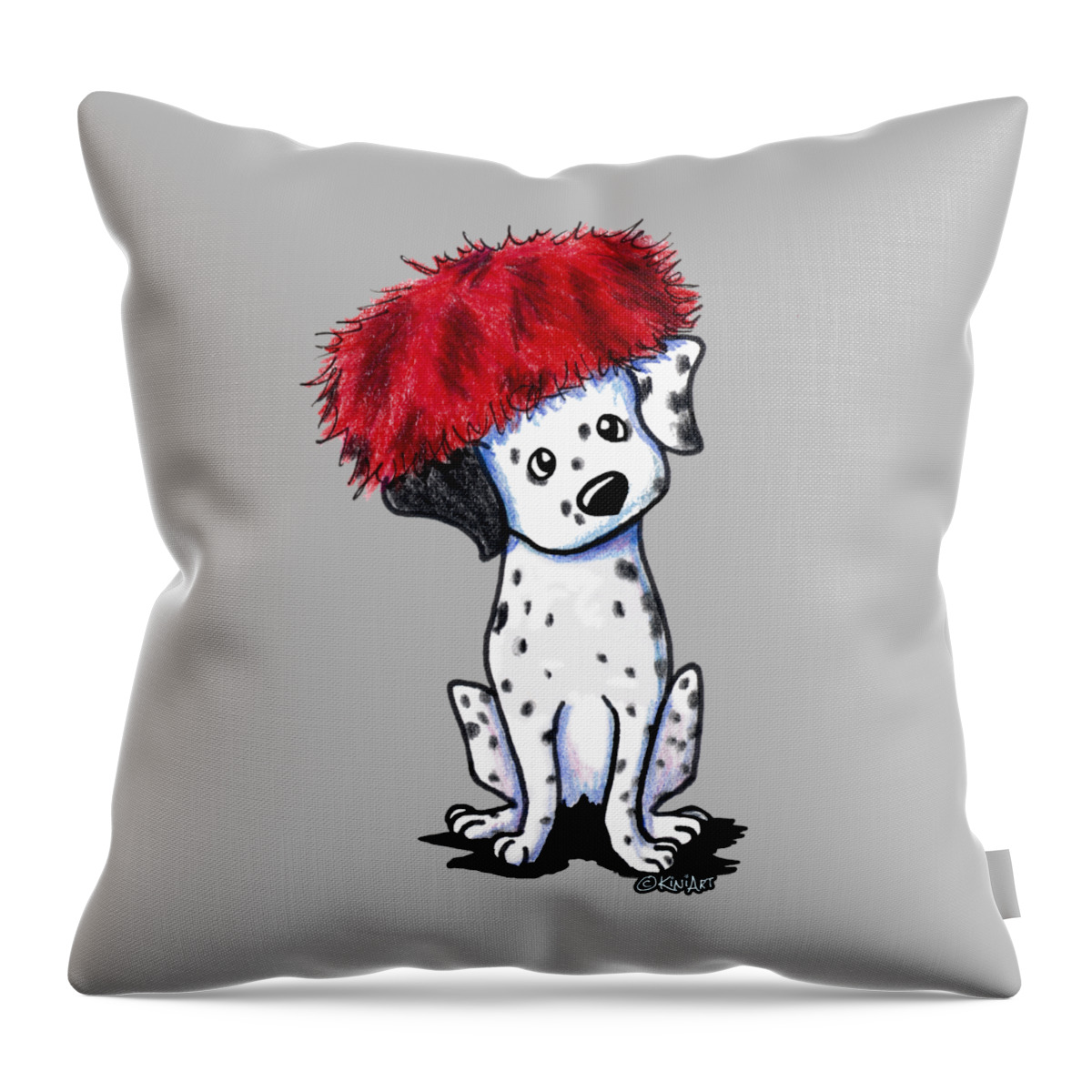 Dalmatian Throw Pillow featuring the drawing Dalmatian In Red by Kim Niles aka KiniArt