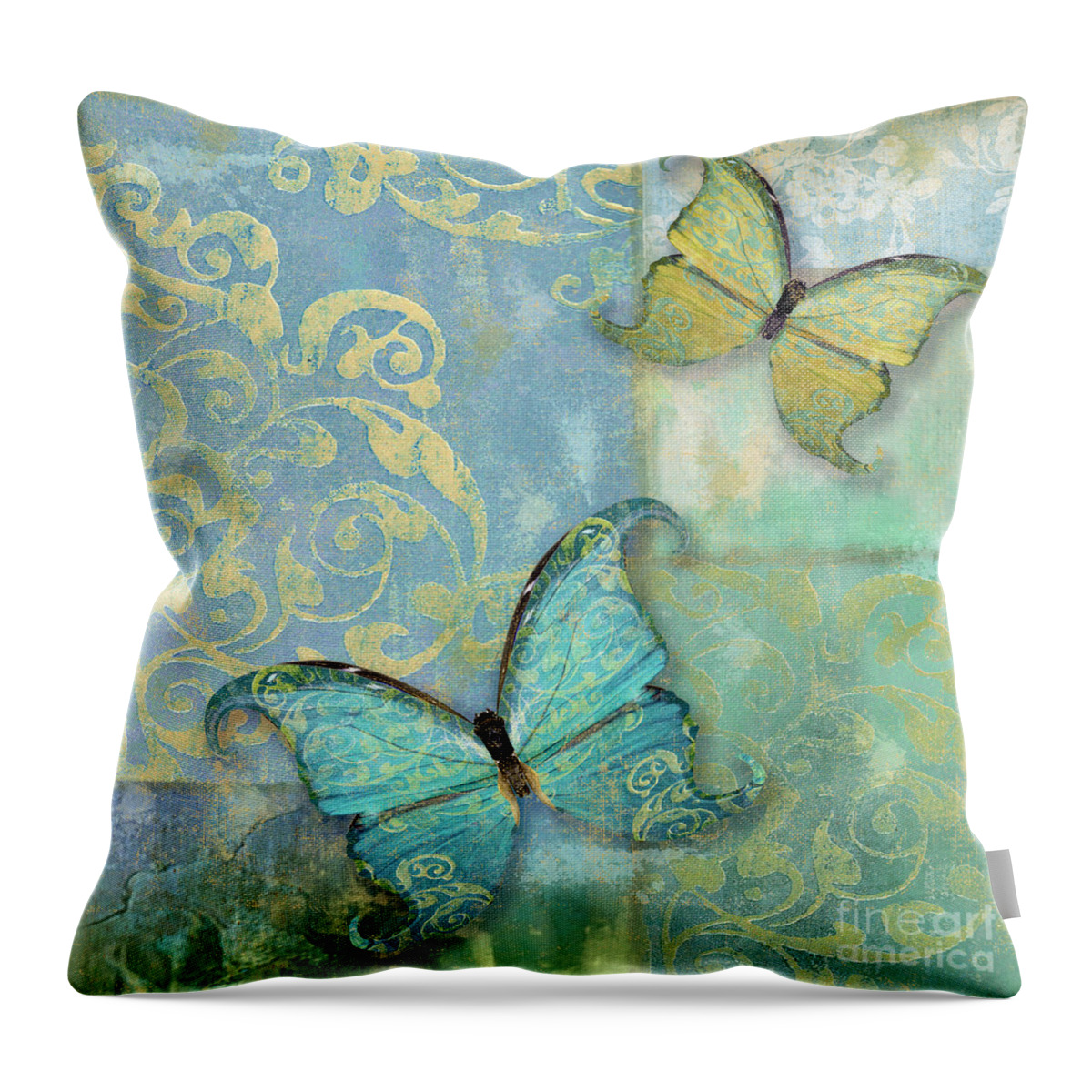 Damask Butterflies Throw Pillow featuring the painting Damask and Butterflies I by Mindy Sommers
