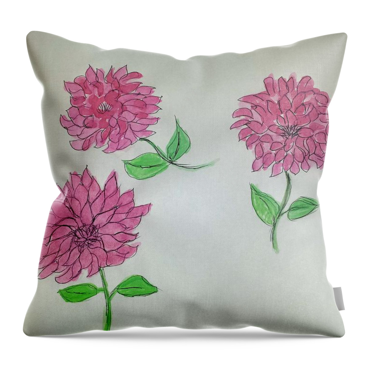 Pink Flowers Throw Pillow featuring the painting Dance of the Dahlias by Margaret Welsh Willowsilk