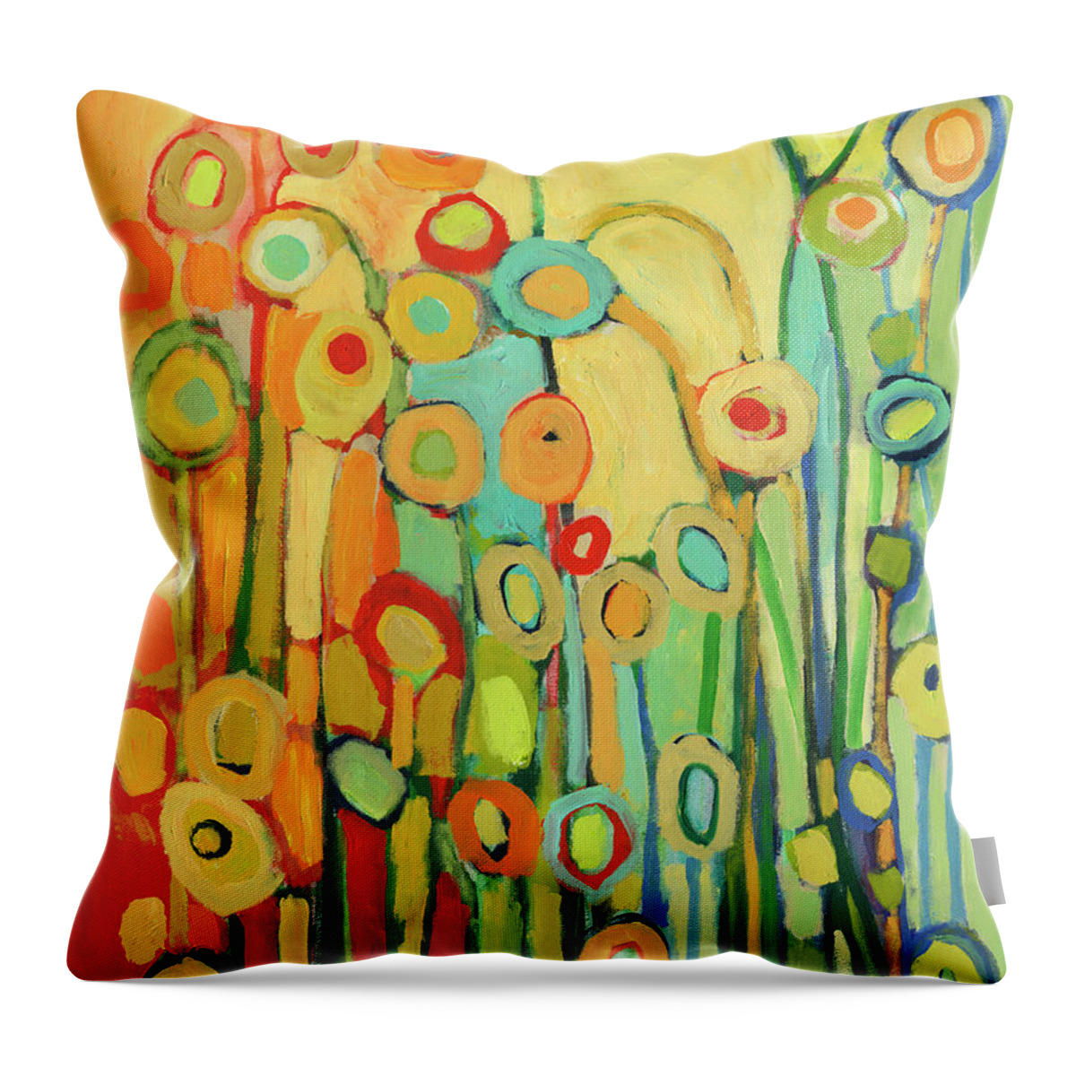 Floral Throw Pillow featuring the painting Dance of the Flower Pods by Jennifer Lommers