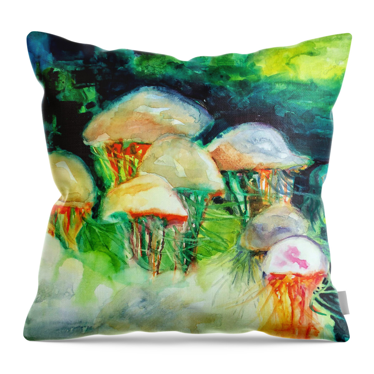 Paintings Throw Pillow featuring the painting Dance of the Jellyfish by Kathy Braud