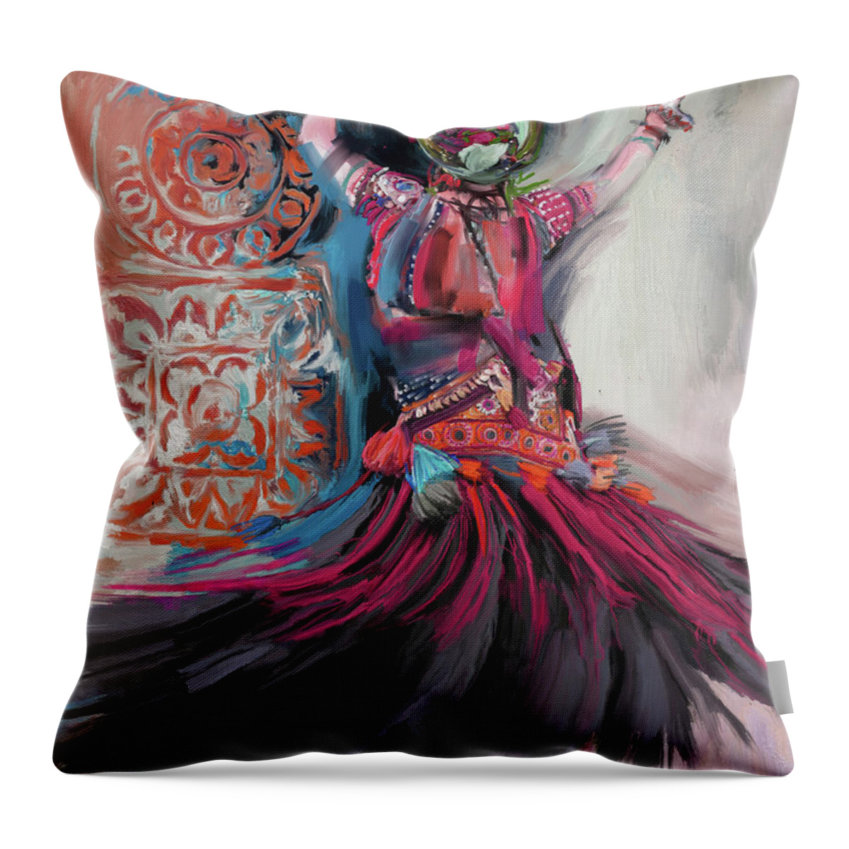 San Francisco Ethnic Dance Festival Throw Pillow featuring the painting Dancers 265 3 by Mawra Tahreem