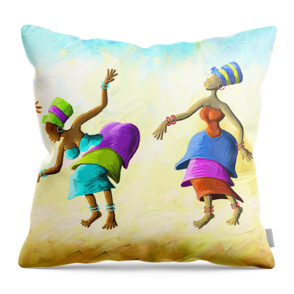Traditional Throw Pillow featuring the painting Dancers by Anthony Mwangi