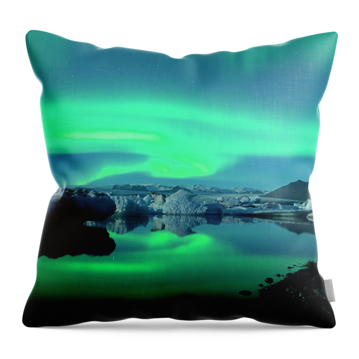 Auroras Throw Pillow featuring the photograph Dancing Auroras Jokulsarlon Iceland by Brad Scott