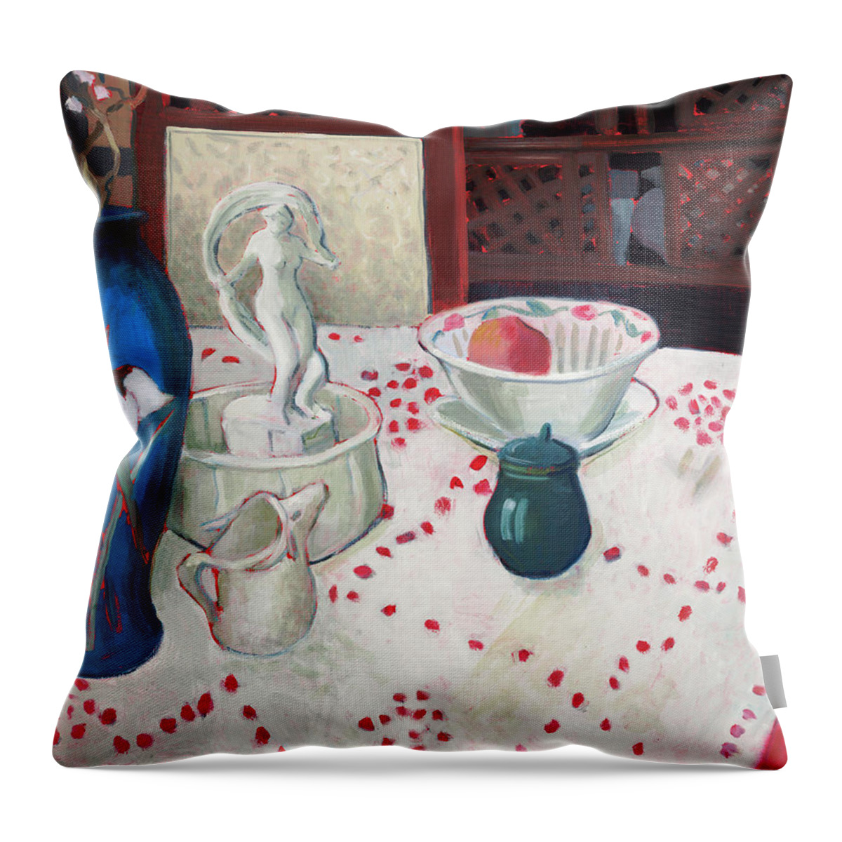 Still Life Throw Pillow featuring the painting Dancing Figurine by Thomas Tribby
