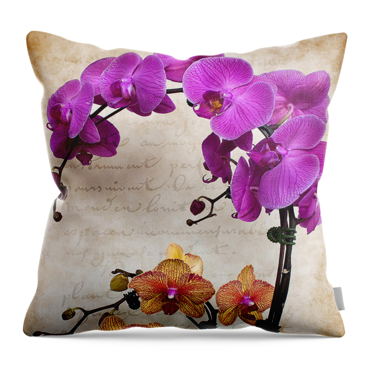 Brown Throw Pillow featuring the photograph Dancing Orchids by Milena Ilieva