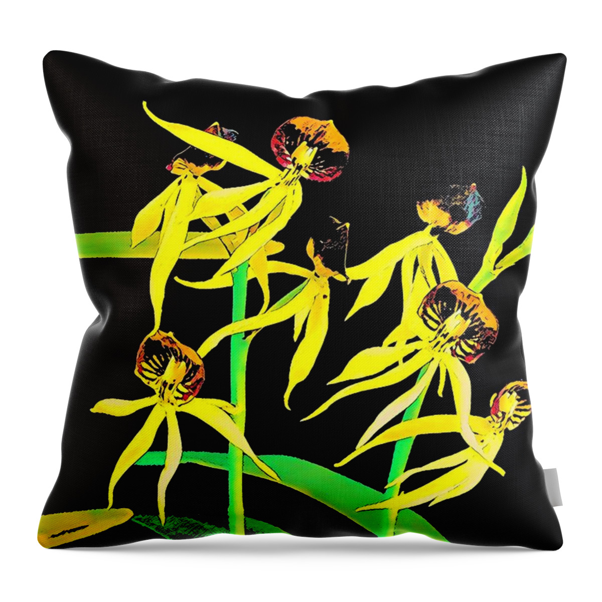 #flowersofaloha #flowers # Flowerpower #aloha #hawaii #aloha #puna #pahoa #thebigisland #dancingorchidsyellow Throw Pillow featuring the photograph Dancing Orchids Yellow by Joalene Young