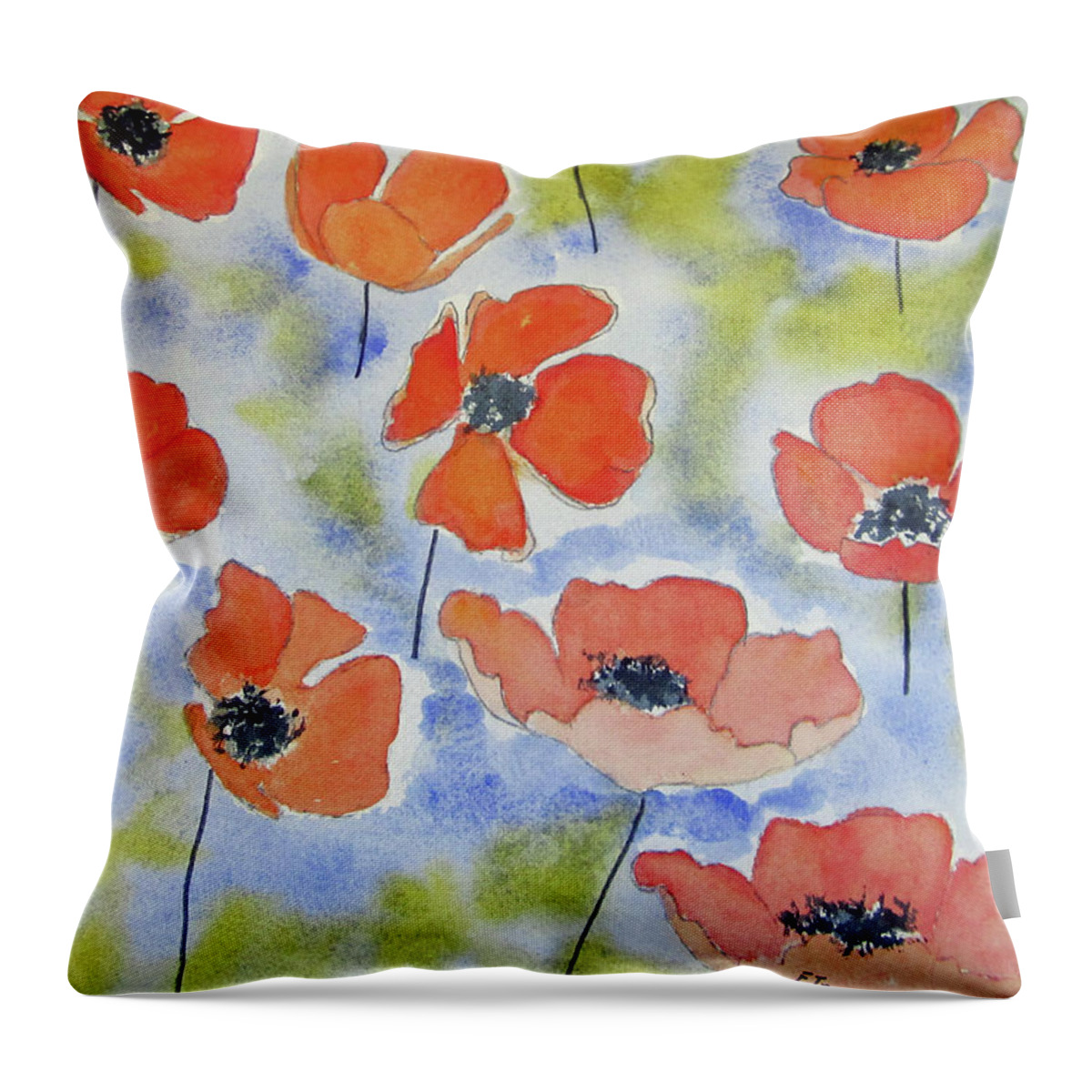 Floral Throw Pillow featuring the painting Dancing Poppies by Elvira Ingram