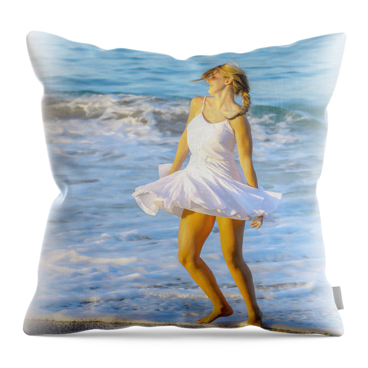 Fun In The Sun Throw Pillow featuring the digital art Dancing with the Waves by Randy Steele