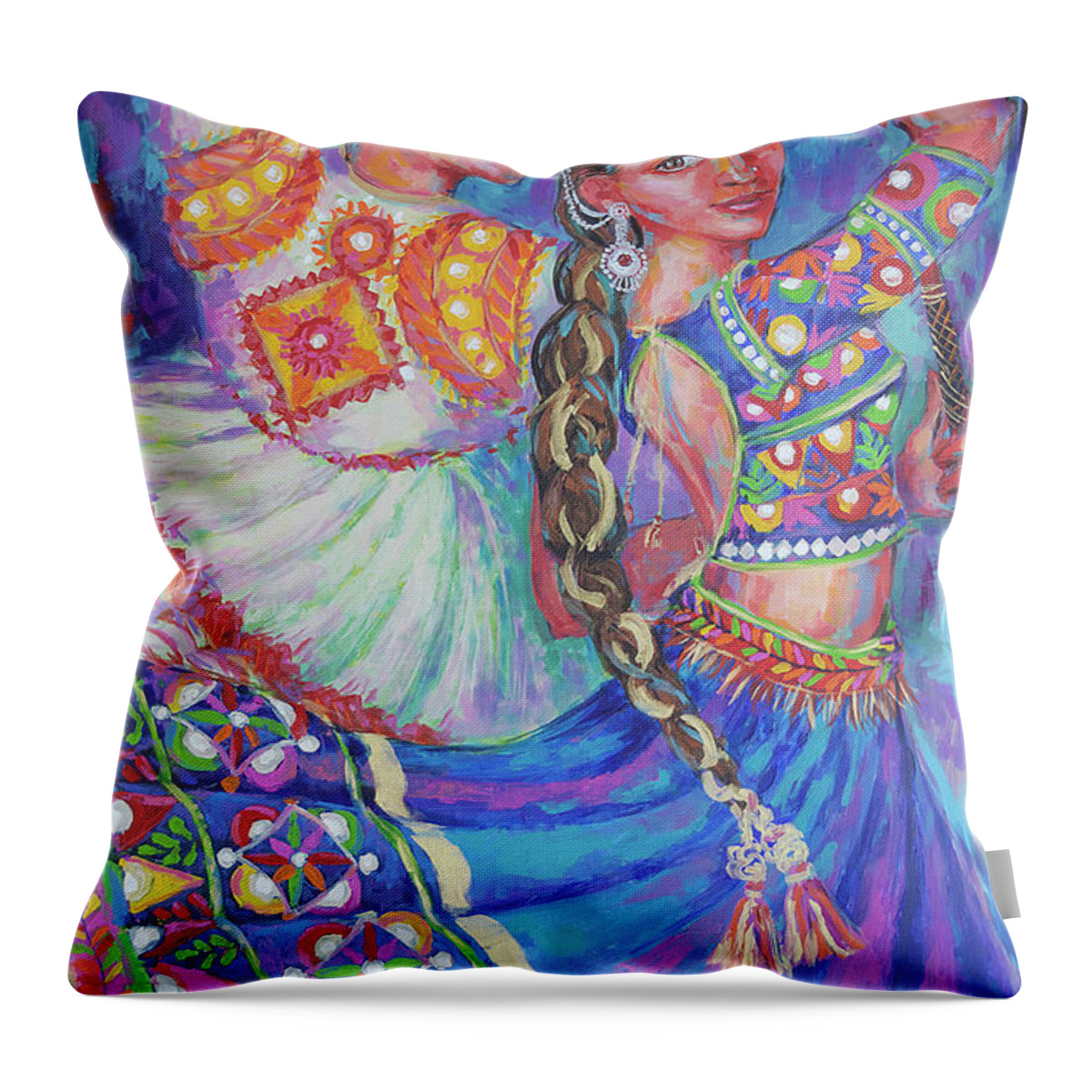  Throw Pillow featuring the painting Dandiya Raas by Jyotika Shroff