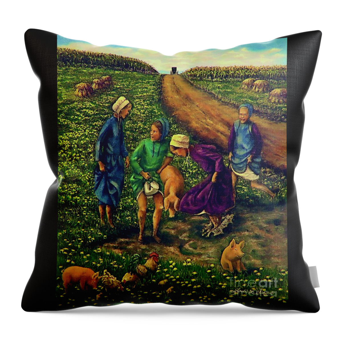 Amish Throw Pillow featuring the painting Dandy Day by Linda Simon