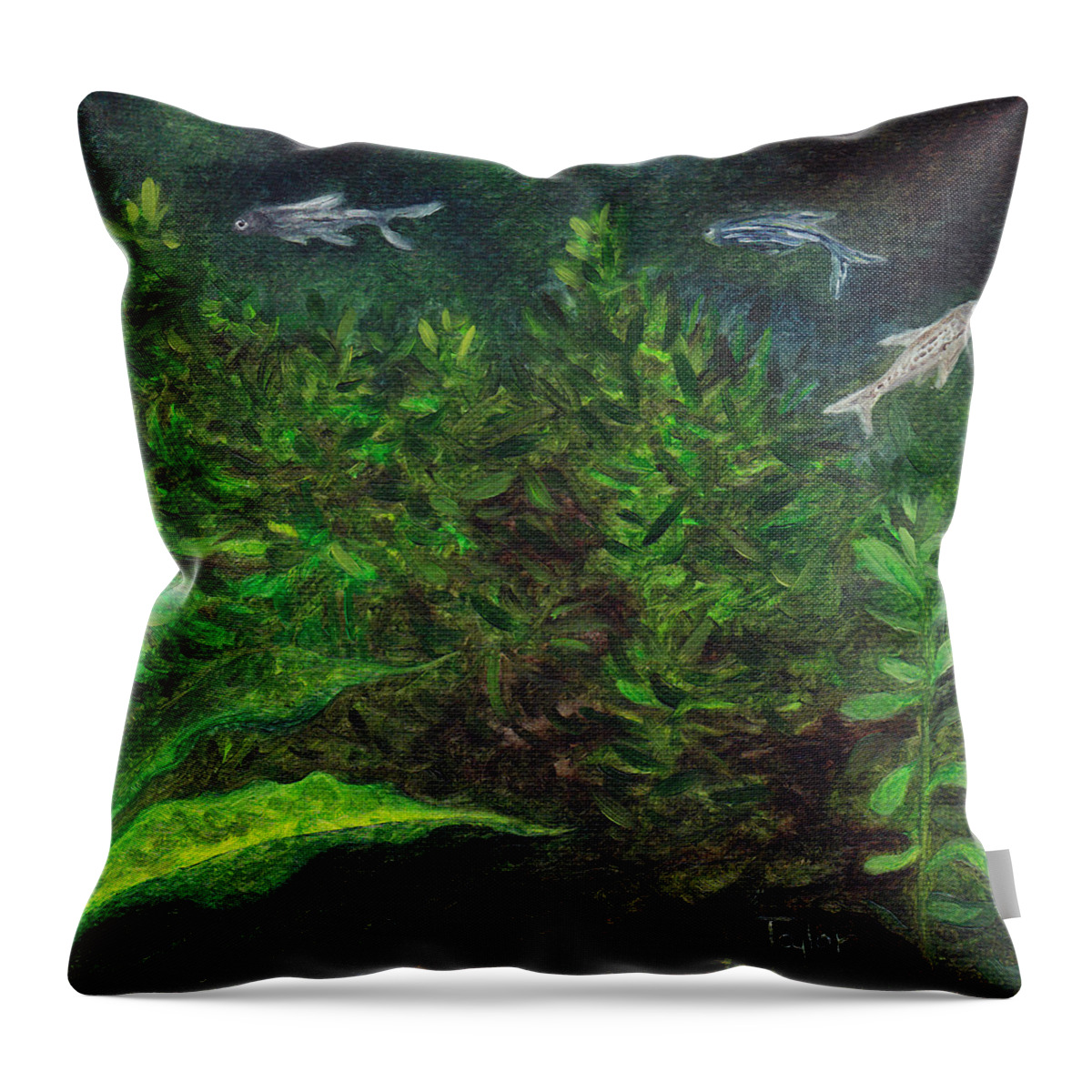 Aquarium Throw Pillow featuring the painting Danios by FT McKinstry
