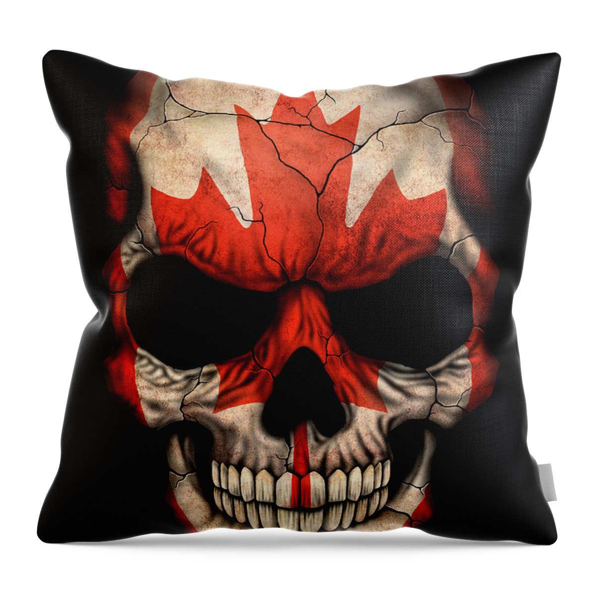 Skull Throw Pillow featuring the digital art Dark Canadian Flag Skull by Jeff Bartels