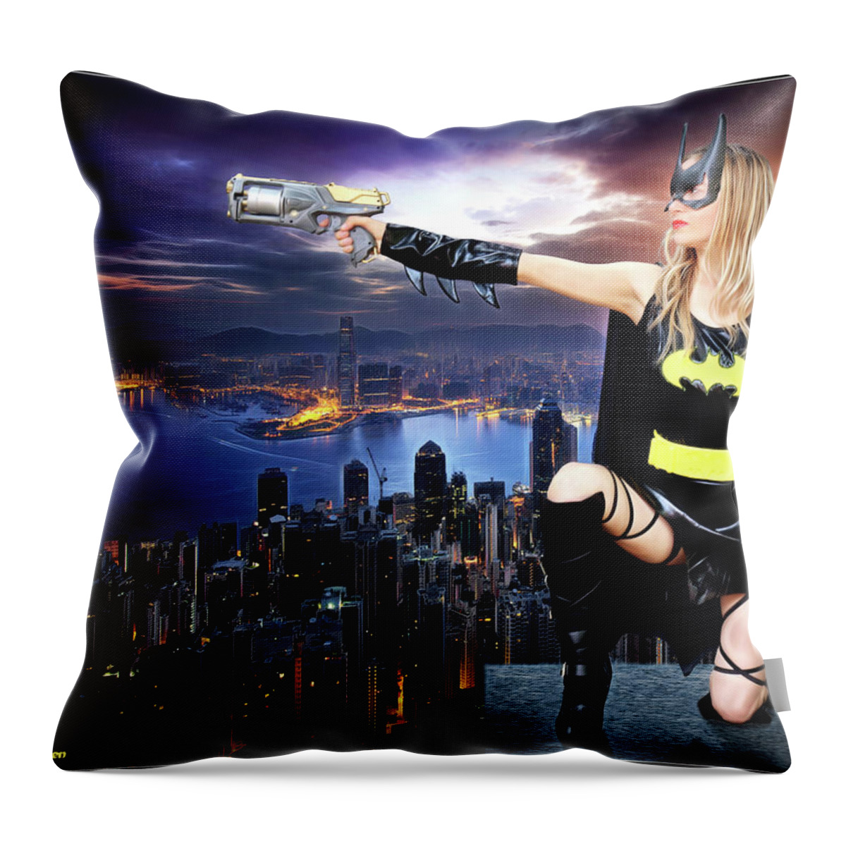 Bat Woman Throw Pillow featuring the photograph Dark City Of The Bat by Jon Volden