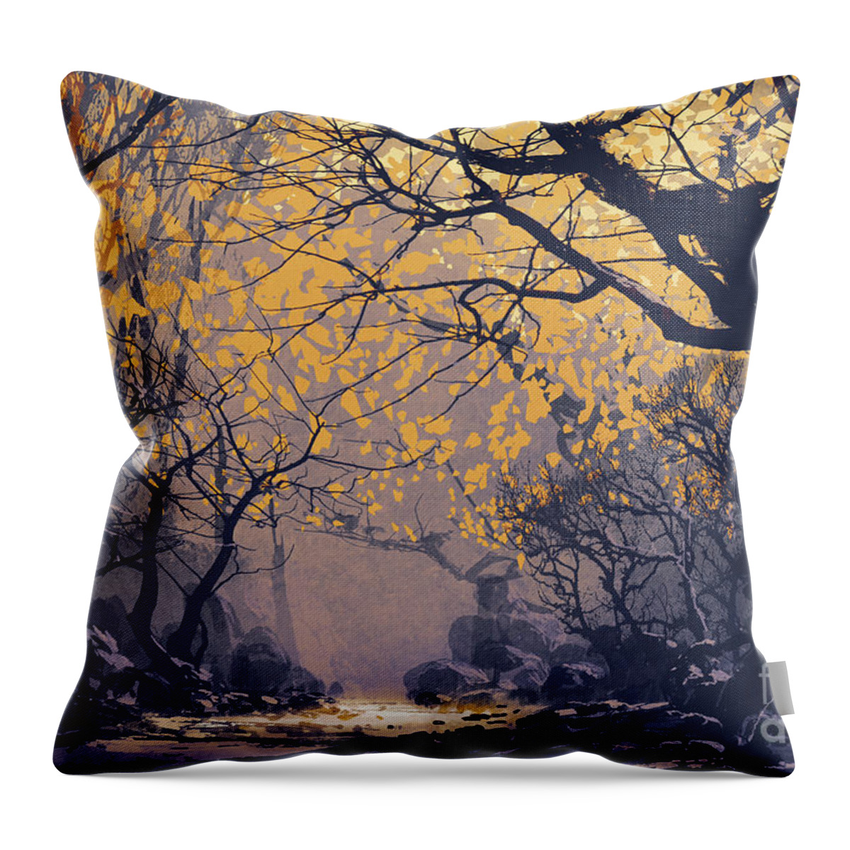Art Throw Pillow featuring the painting Dark Forest by Tithi Luadthong