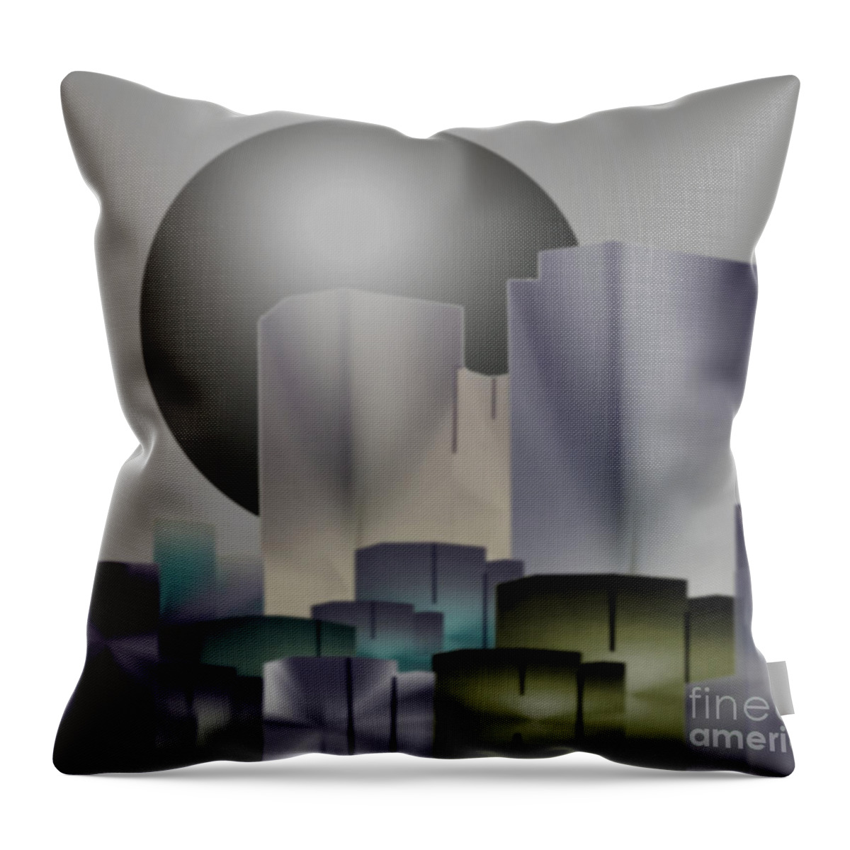 Abstract Cityscapes Throw Pillow featuring the digital art Dark Moon Over The City by John Krakora