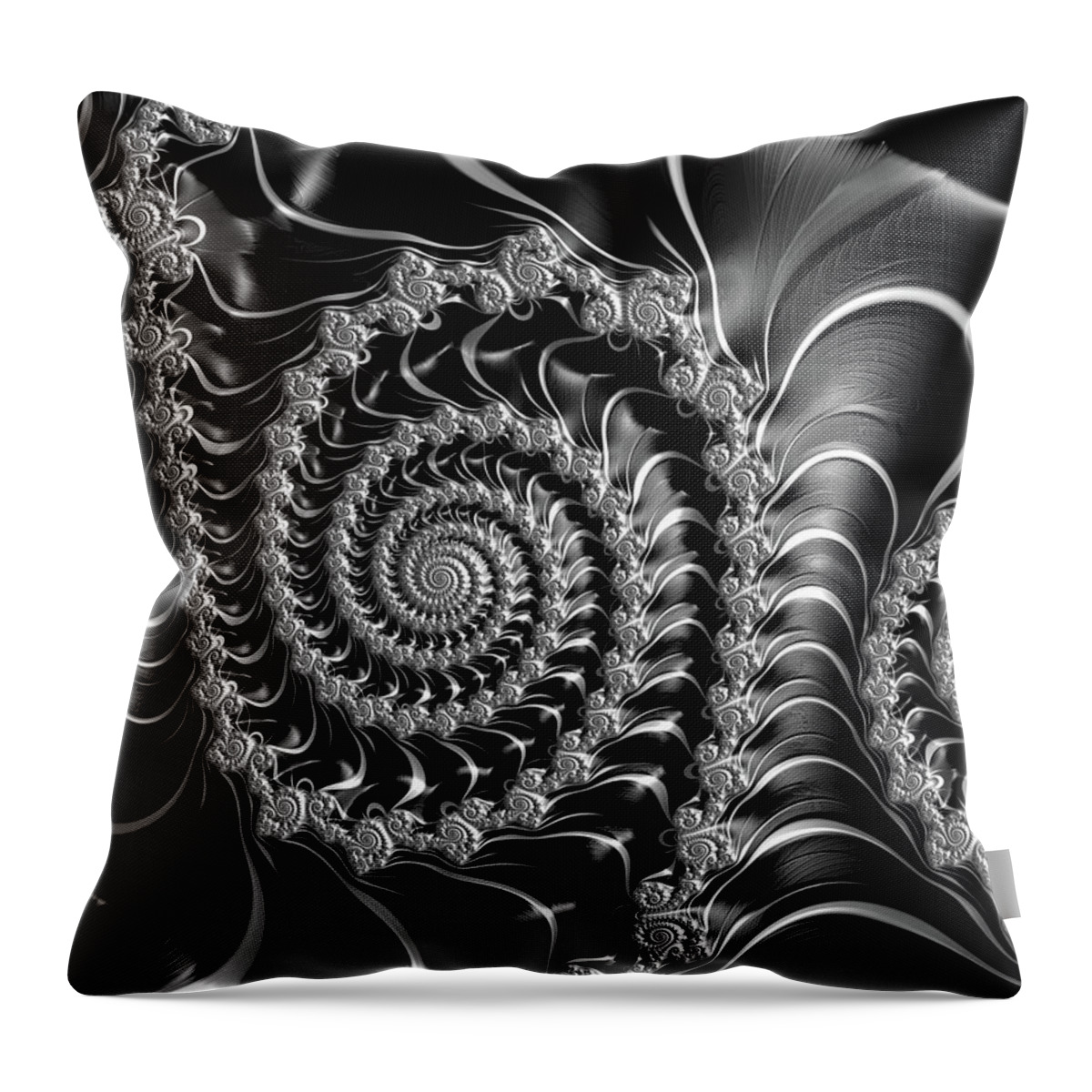 Spirals Throw Pillow featuring the digital art Dark spirals - fractal art black gray white by Matthias Hauser