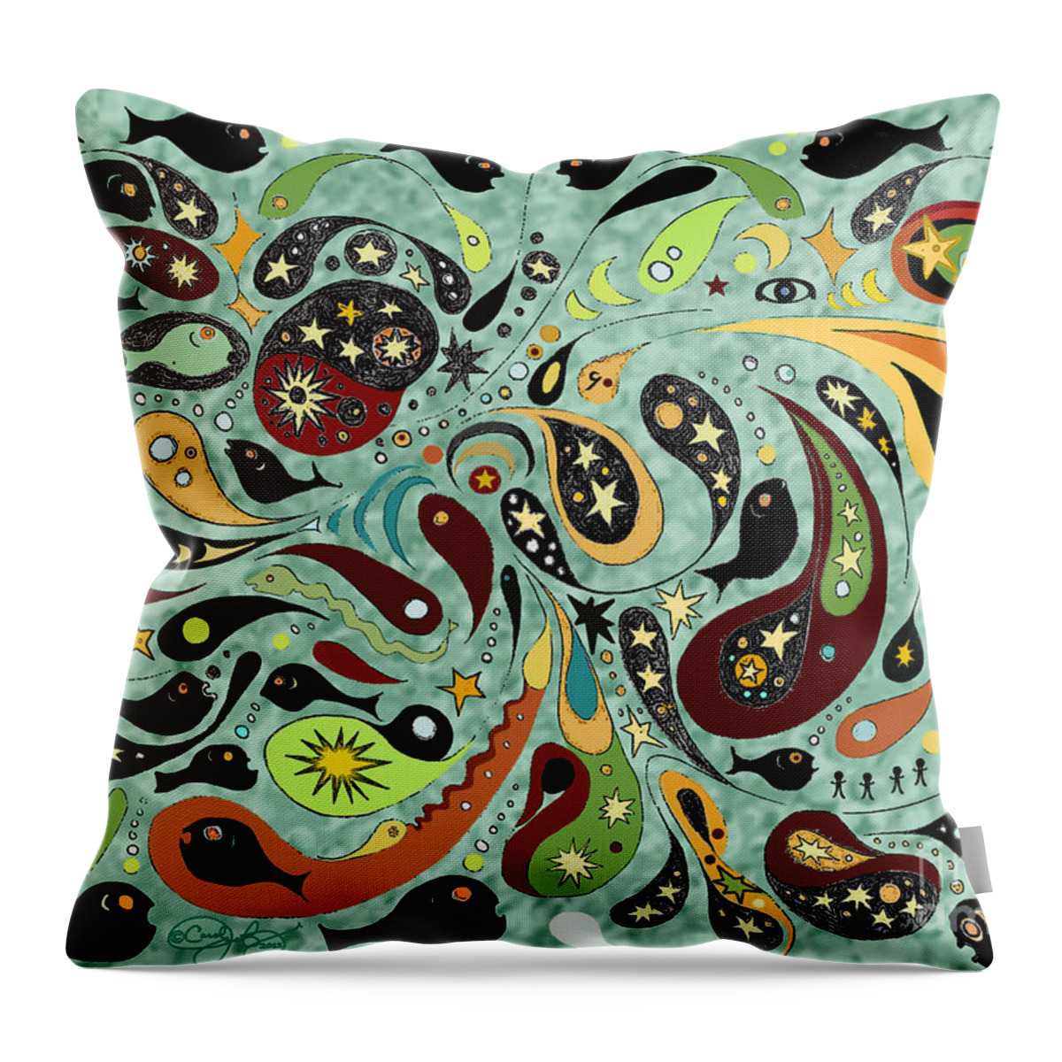 Star Throw Pillow featuring the digital art Dark Star Swims Among the Fishes by Carol Jacobs