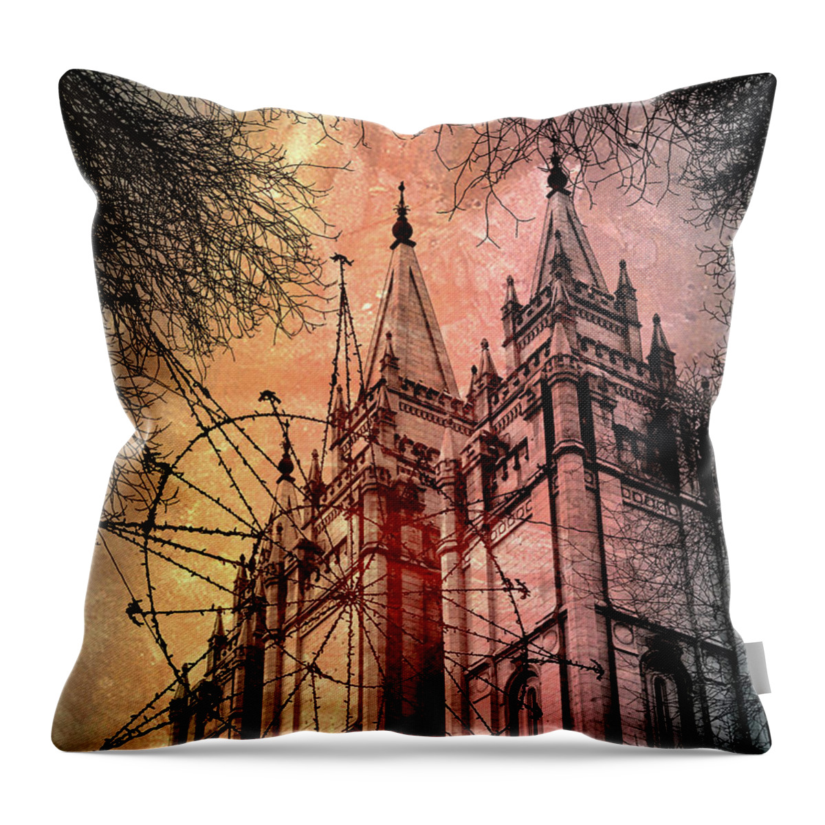 Salt Lake City Throw Pillow featuring the photograph Dark Temple by Jim Hill