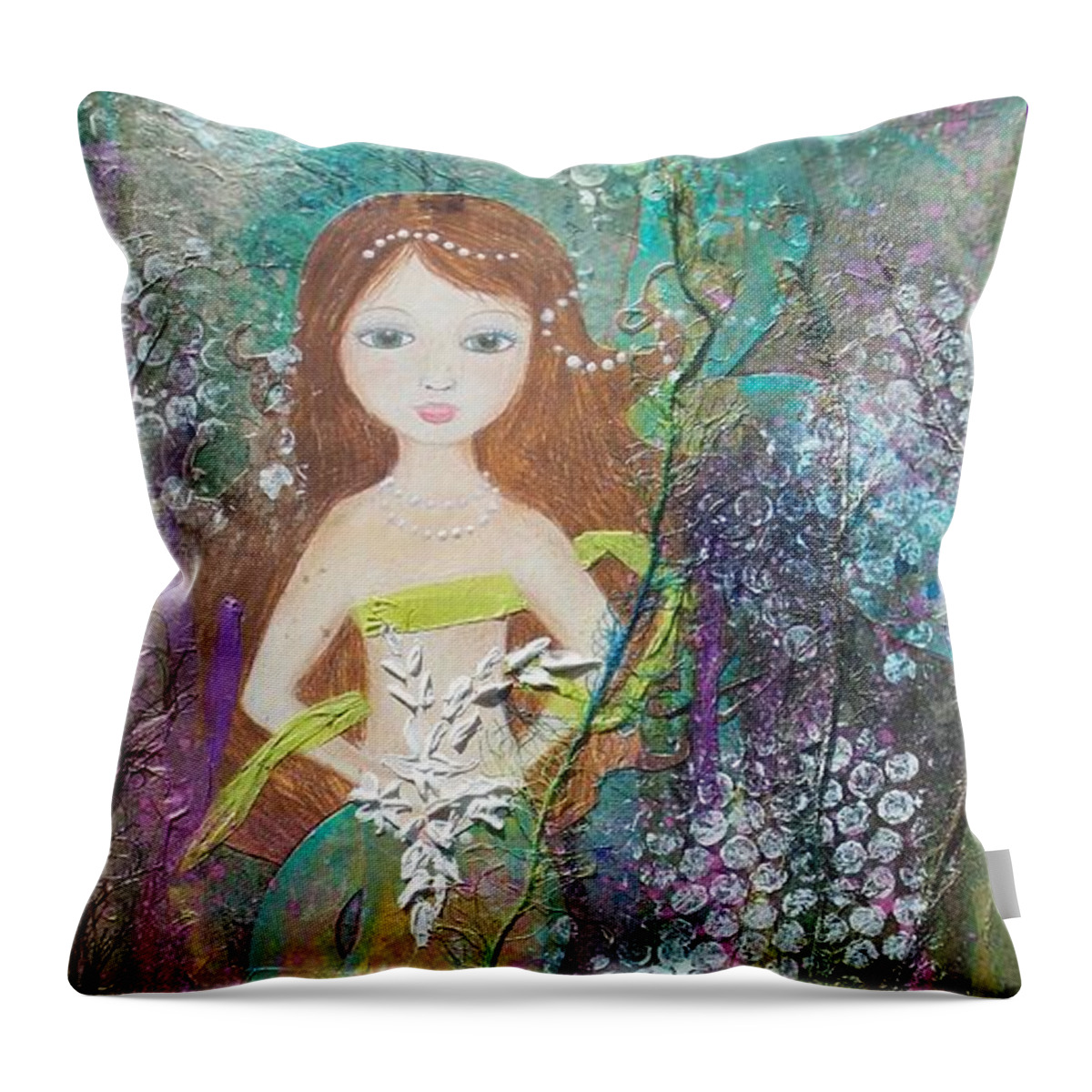 Mixed Media Throw Pillow featuring the mixed media Daughter of the Sea by Virginia Coyle