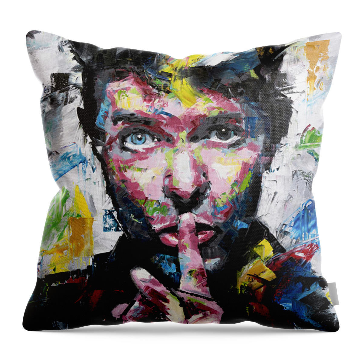 David Bowie Throw Pillow featuring the painting David Bowie Shh by Richard Day