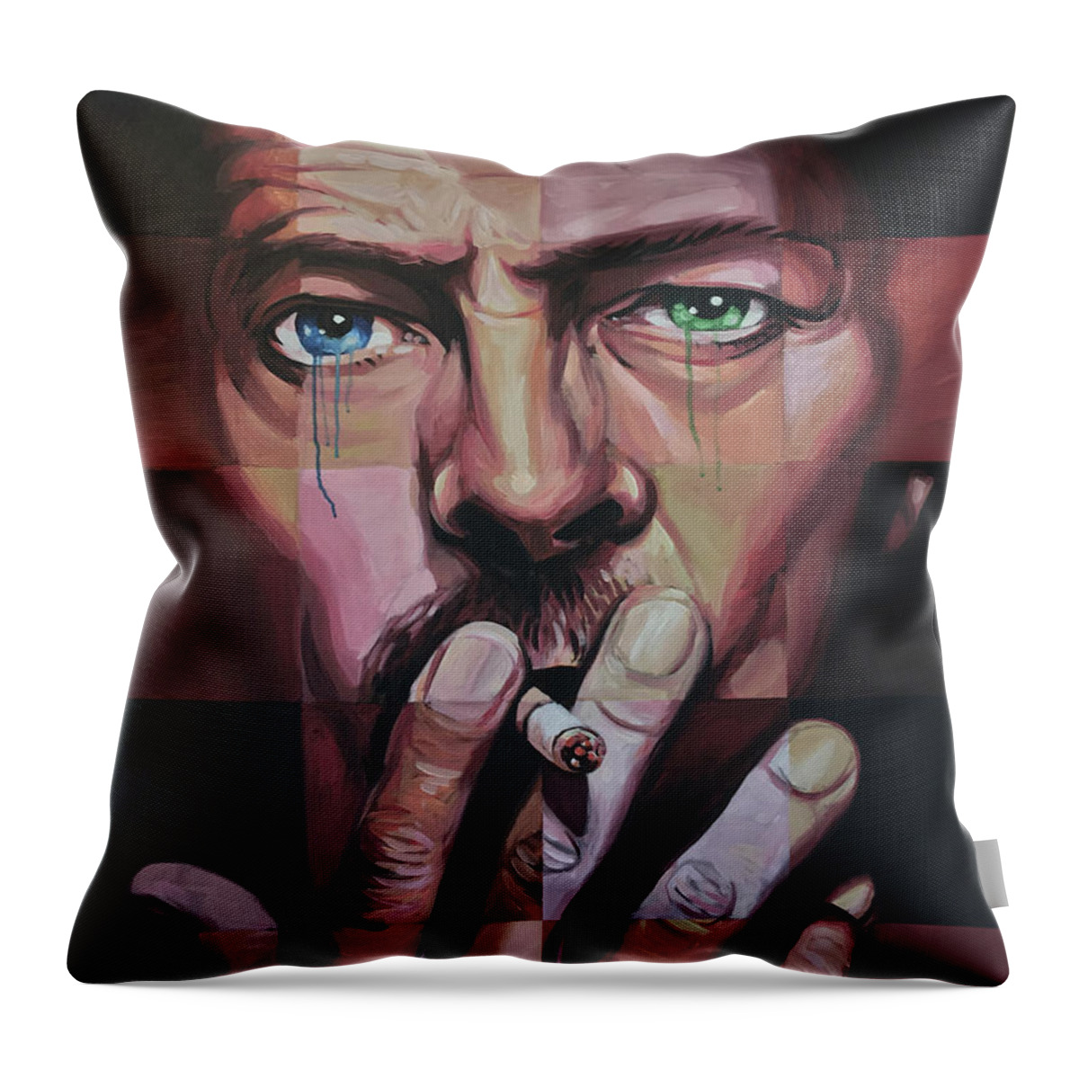 David Throw Pillow featuring the painting David Bowie by Steve Hunter