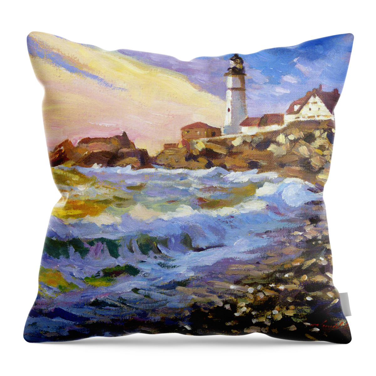 Impressionism Throw Pillow featuring the painting Dawn Breaks Cape Elizabeth plein air by David Lloyd Glover