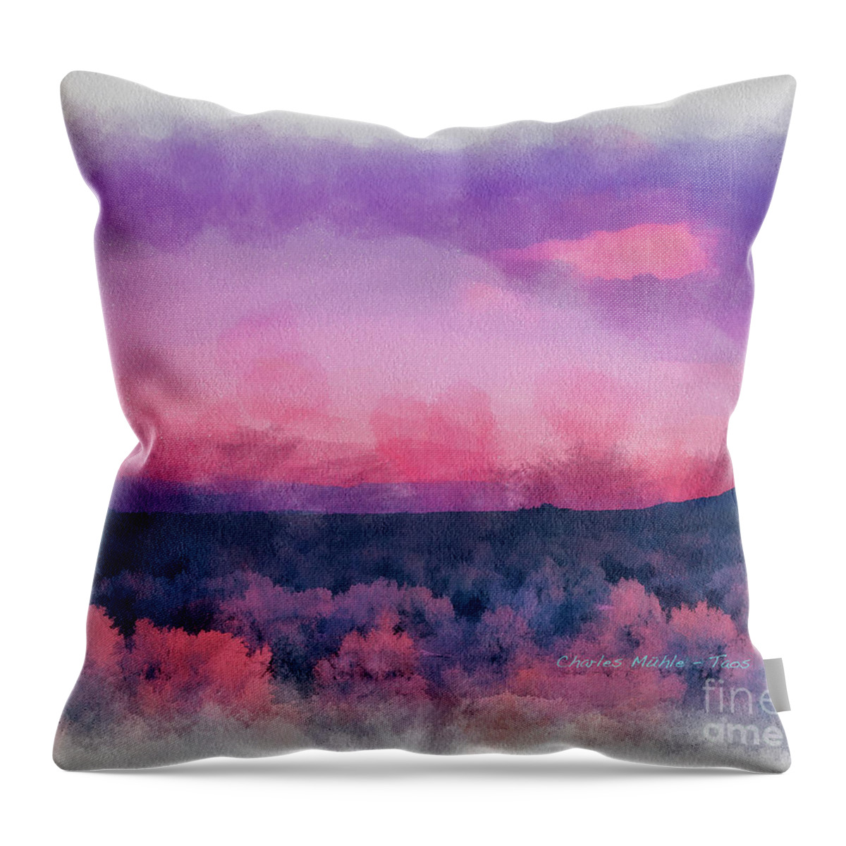 Santa Throw Pillow featuring the painting Dawn in Taos in Aquarelle by Charles Muhle