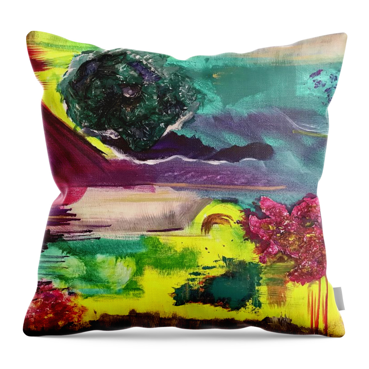 Painting Throw Pillow featuring the painting Dawn of Creation by Laura Jaffe
