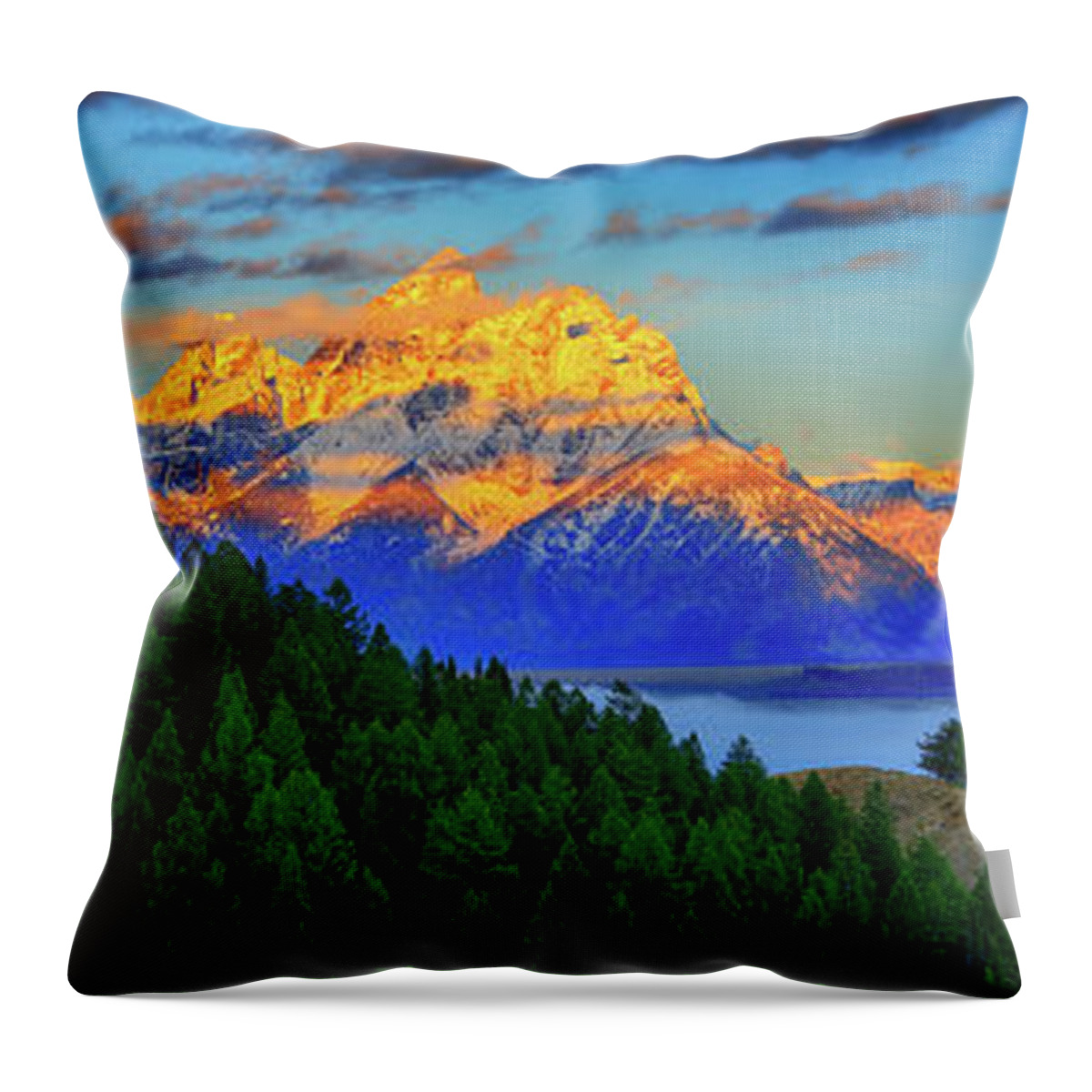 Grand Teton National Park Throw Pillow featuring the photograph Dawn on the Tetons by Greg Norrell