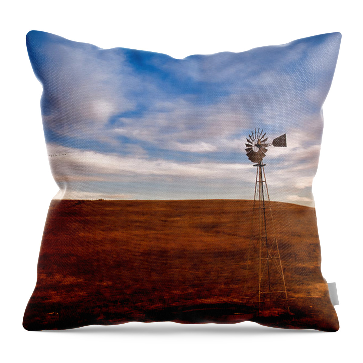Windmill Throw Pillow featuring the photograph Dawn Prairie Windmill by Anna Louise