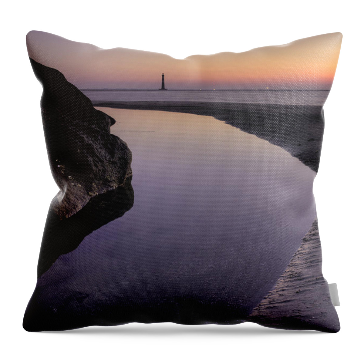 Morris Island Light House Throw Pillow featuring the photograph Dawn Reflections by Dustin K Ryan