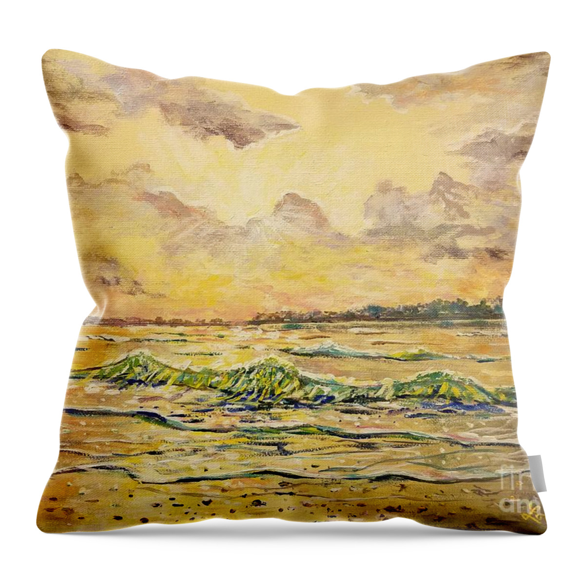 Siesta Key Beach Throw Pillow featuring the painting Dawns View of Siesta Key by Lou Ann Bagnall