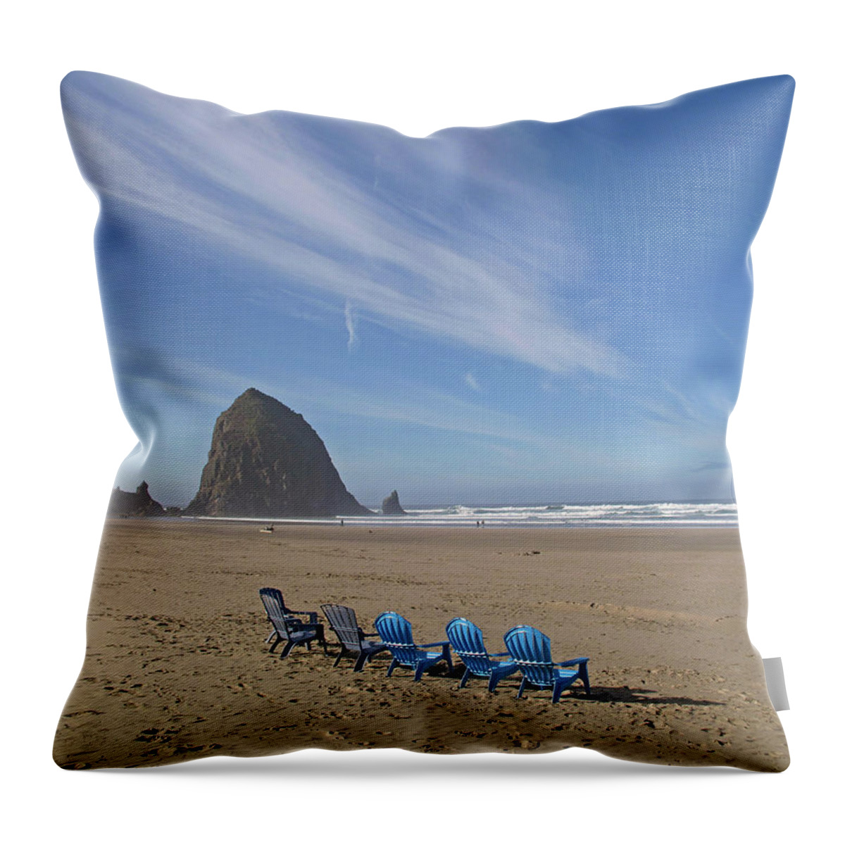 Haystack Rock Throw Pillow featuring the photograph Day at Haystack Rock by Suzy Piatt