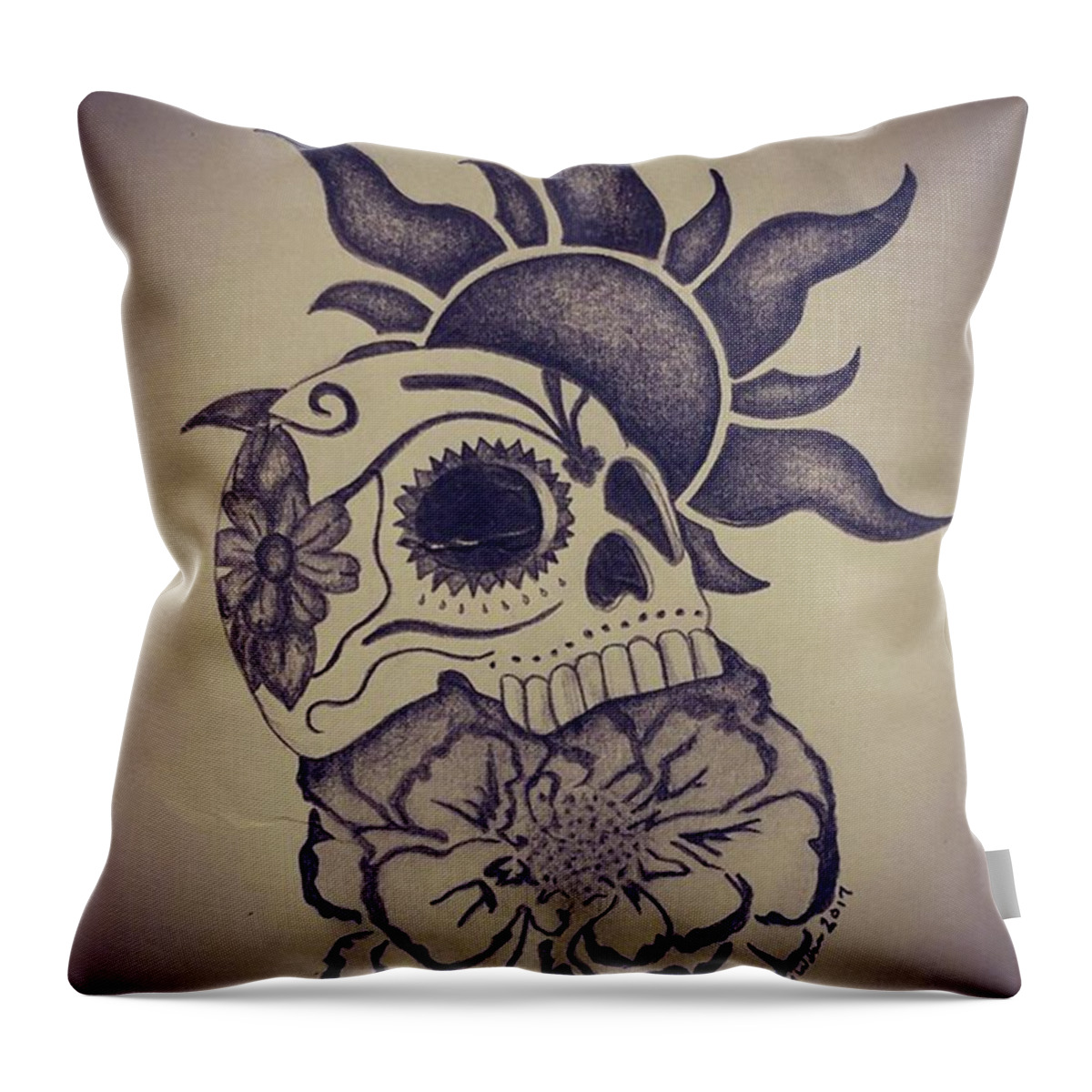 Doodle Throw Pillow featuring the photograph Day Of The Dead #dayofthedead #sketch by Lee Lee Luv