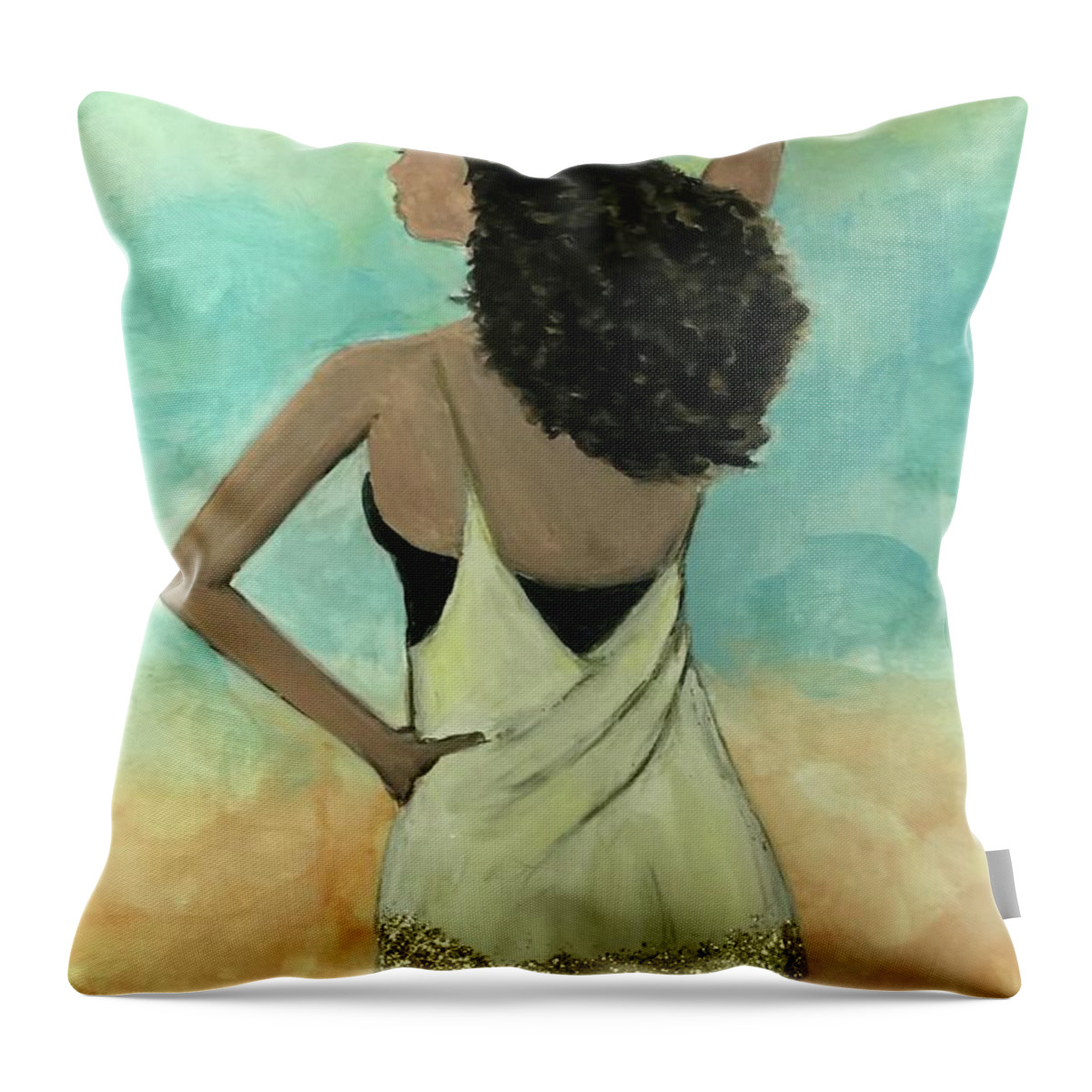 Watercolor Throw Pillow featuring the painting Day Off by Yolanda Holmon