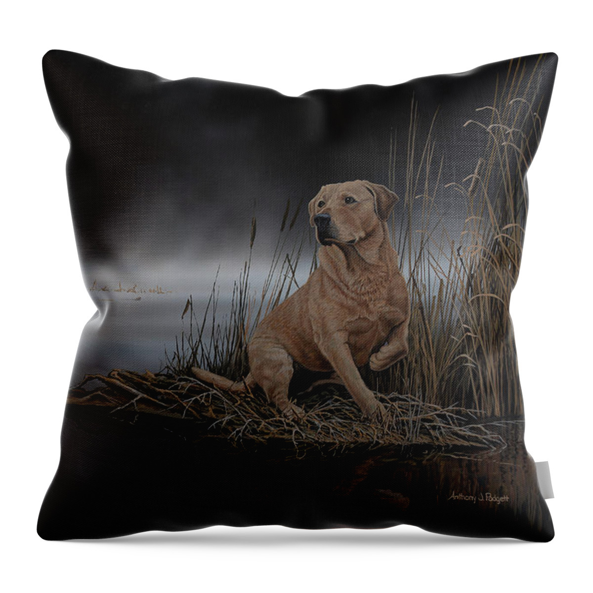 Lab Throw Pillow featuring the painting Daybreak Arrival by Anthony J Padgett