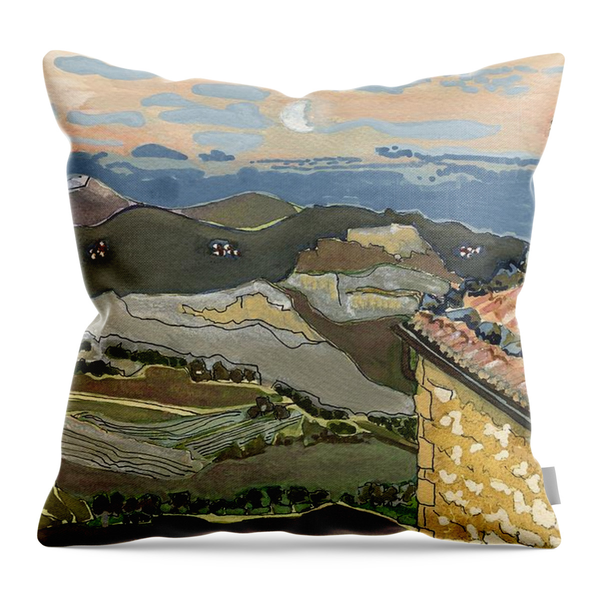 Italian Countryside Throw Pillow featuring the painting Daybreak at San Leo, Rimini by Joan Cordell