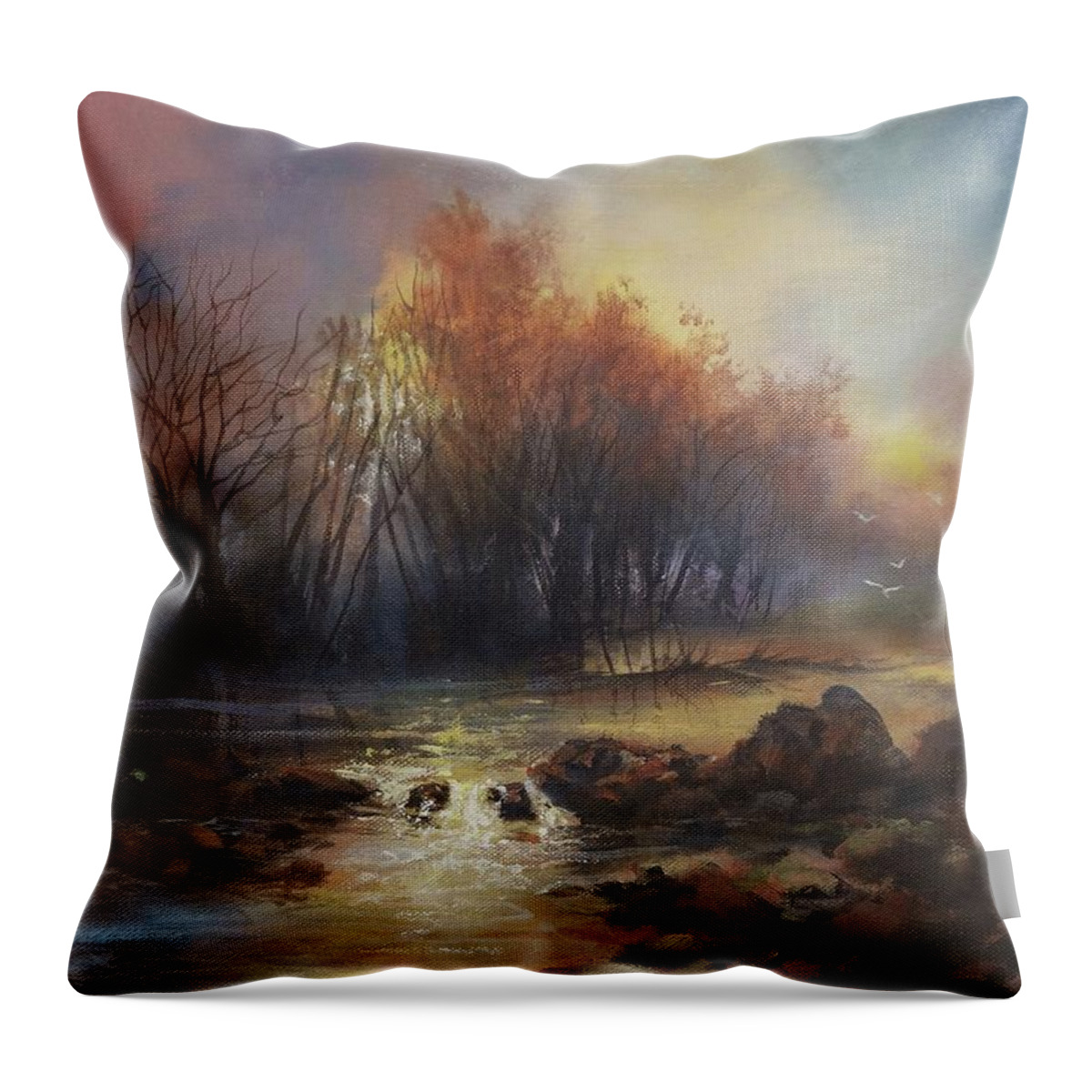 Stream Throw Pillow featuring the painting Daybreak Willow Creek by Tom Shropshire
