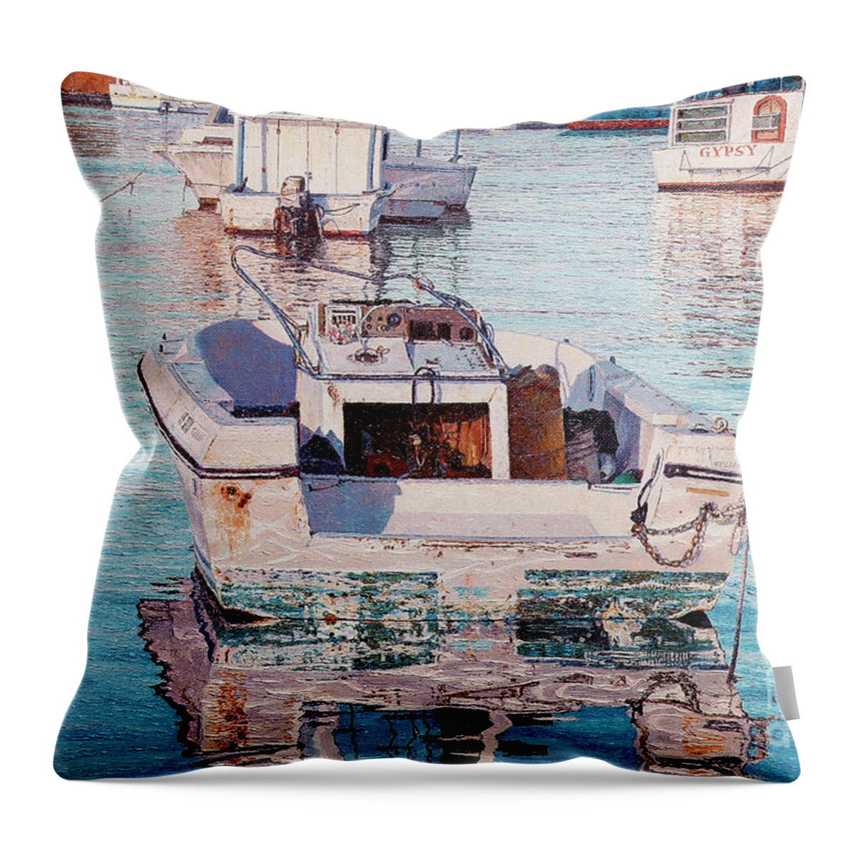 Eddie Throw Pillow featuring the painting Day's End by Eddie Minnis