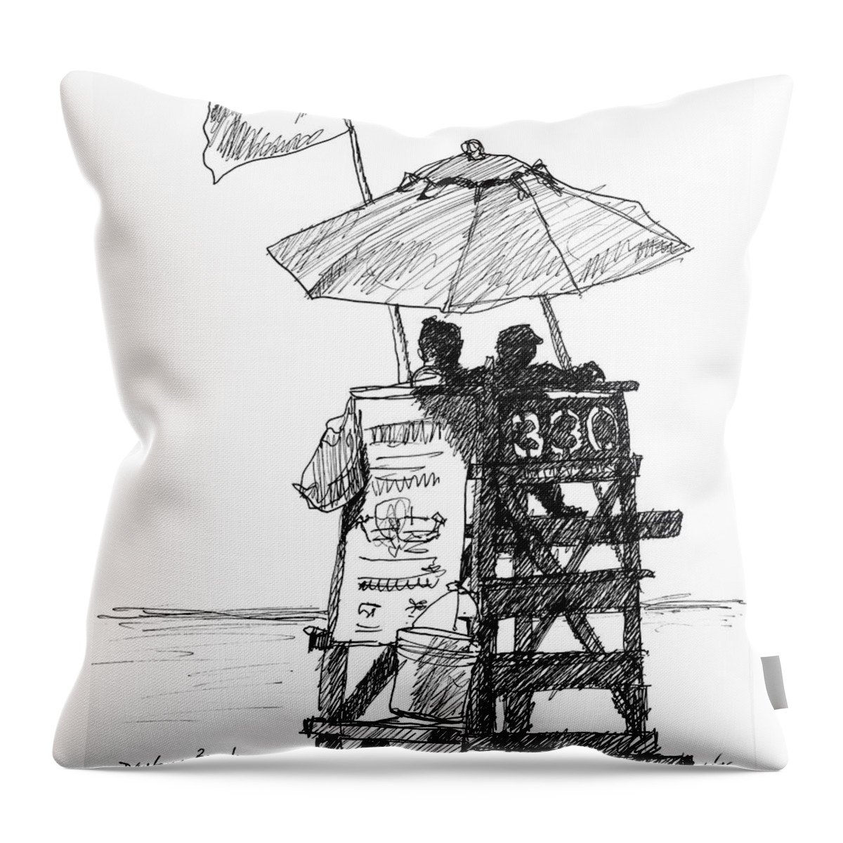 Drawing Throw Pillow featuring the drawing Daytona Beach Sketch by Lisa Tennant