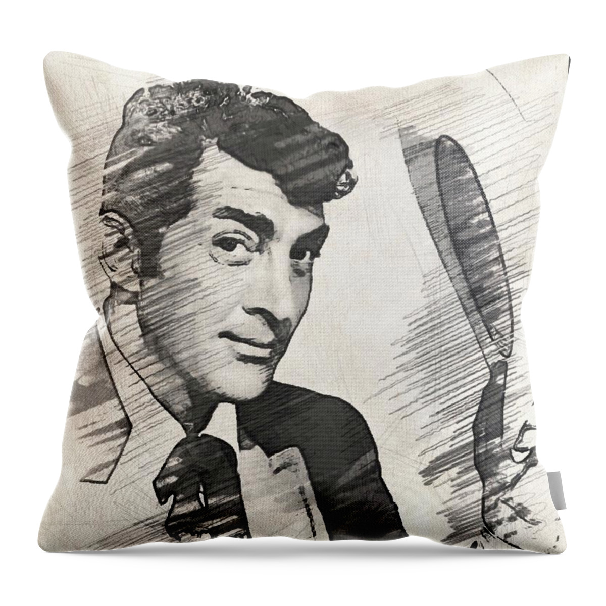 Dean Throw Pillow featuring the drawing Dean Martin, actor, crooner by Esoterica Art Agency