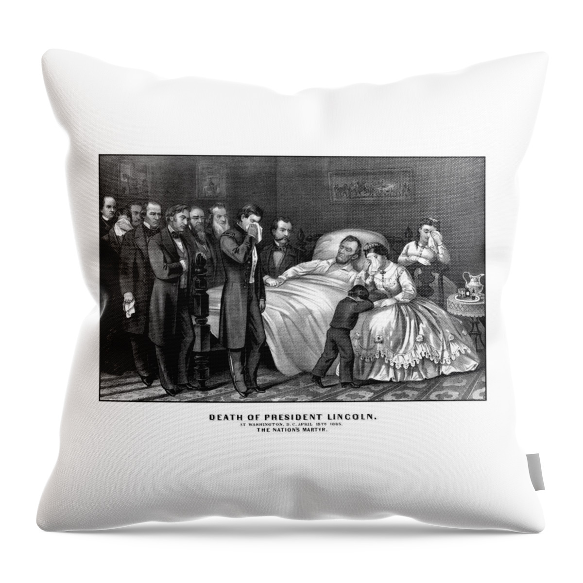 Abraham Lincoln Throw Pillow featuring the drawing Death Of President Lincoln by War Is Hell Store